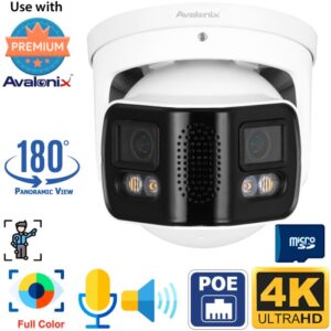 4K Panoramic Camera, Outdoor PoE, 180 Degree View, Color Night Vision, 2-Way Audio