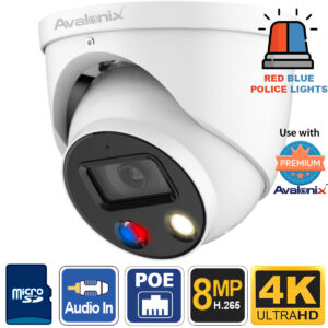 4K Police Light Active Deterrence Camera, Two Way Audio